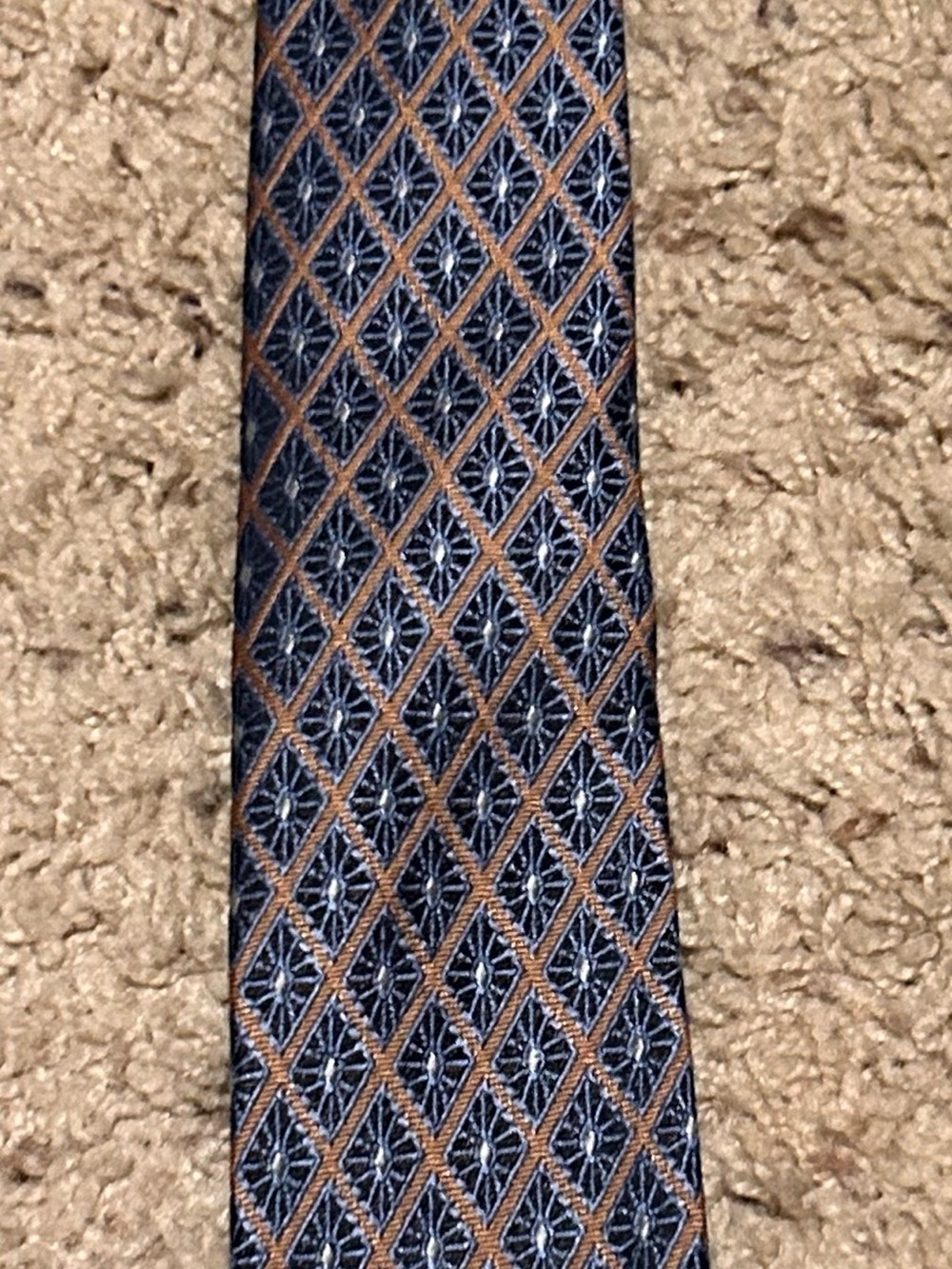 Classic Navy and Brown Diamond-Pattern Boy’s clip on  Tie